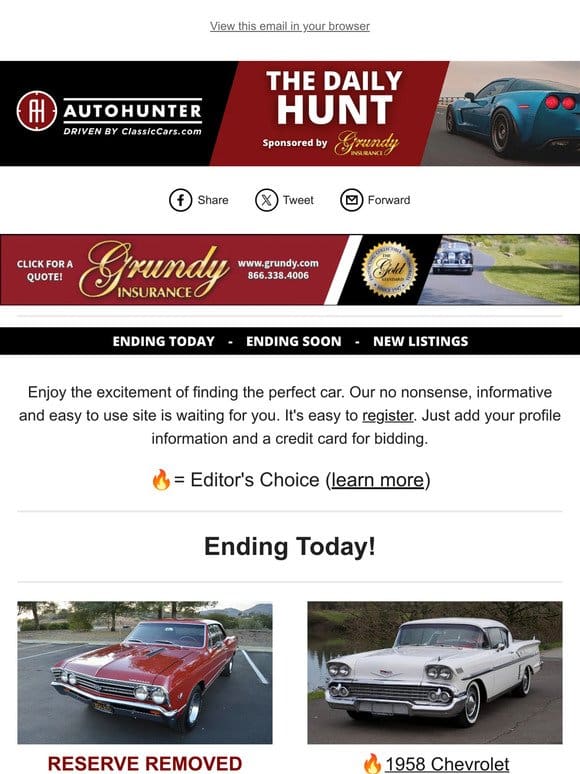 Daily Hunt: Midweek round up. Don’t miss this ’58 Impala ending today!