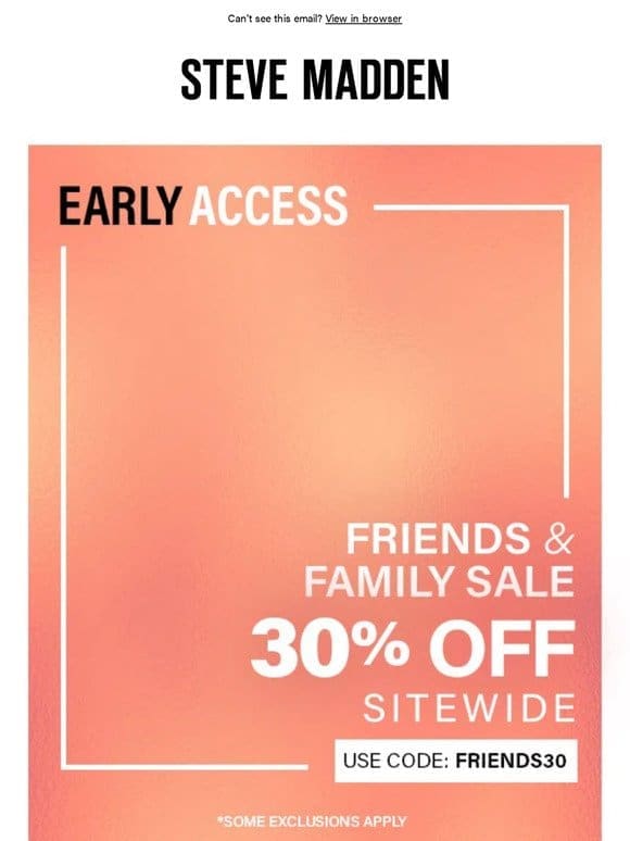 EARLY ACCESS: 30% OFF SITEWIDE