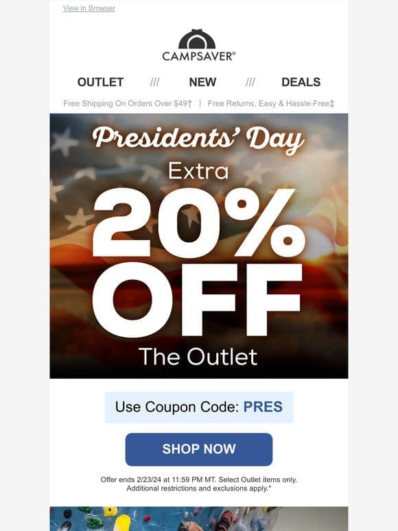 EXTRA 20% OFF the Outlet!