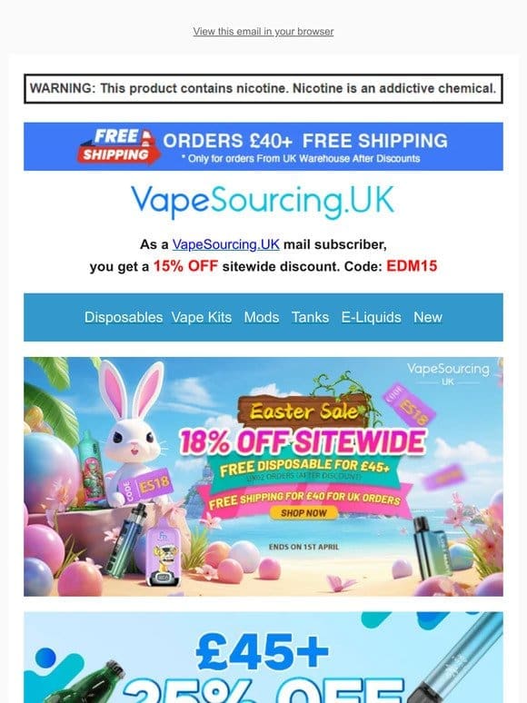 Easter Sale Start!!! 18% OFF Sitewide + Free Disposable