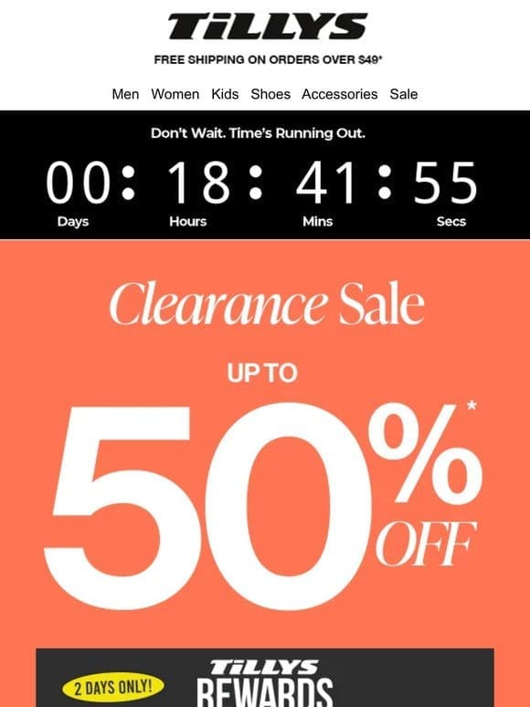 Ends Today   CLEARANCE SALE + EXTRA 10% Off for Rewards Members