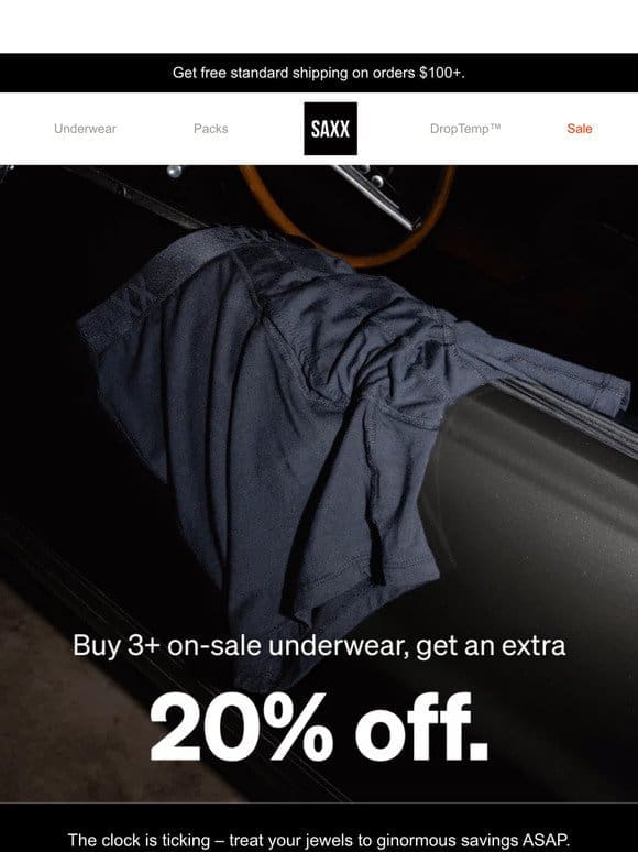 Ends soon: extra 20% off on-sale underwear
