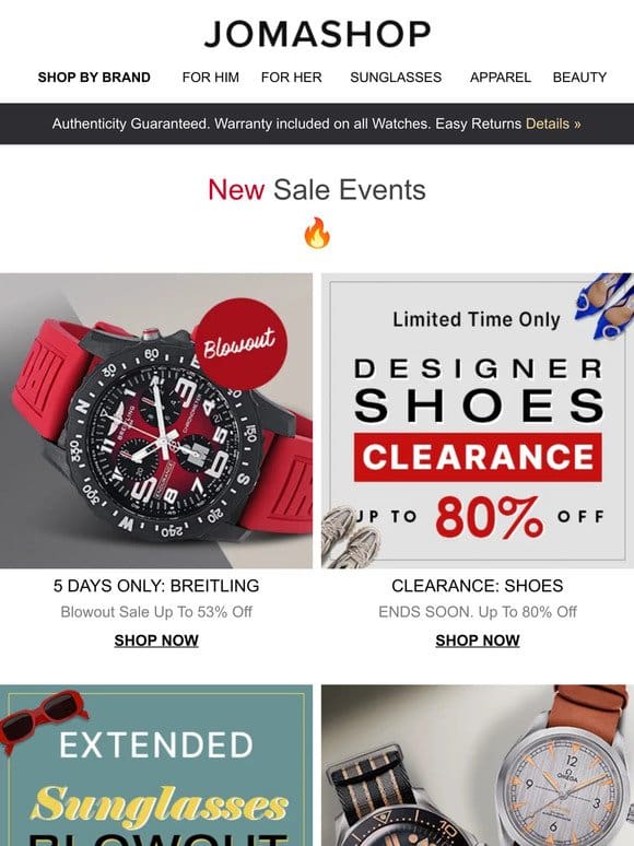 Exclusively for you -> SALES on BREITLING， RAY-BAN， OMEGA， FRAGRANCES， ROLEX & MORE