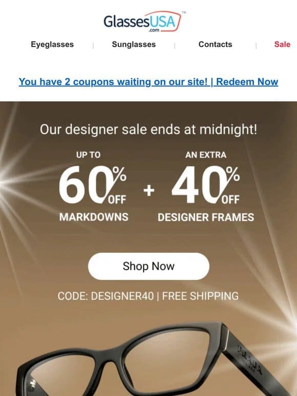 Extra 40% off designer markdowns   Hurry， ends at midnight