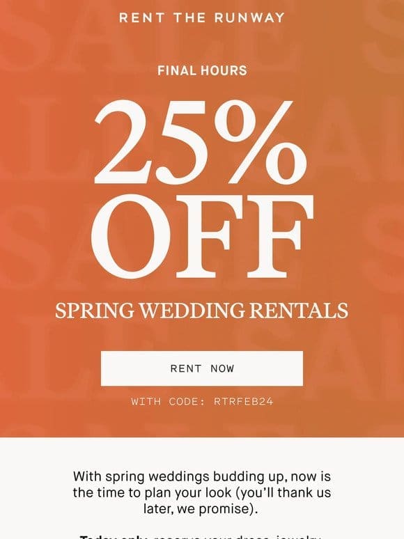 FINAL HOURS: 25% off Event Rentals