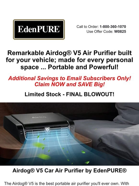 FINAL NOTICE – V5 Purifier Sale!