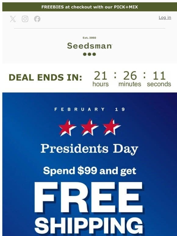 FREE SHIPPING for PRESIDENT’s Day