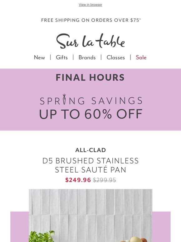 Final Hours: Spring Savings up to 60% off.
