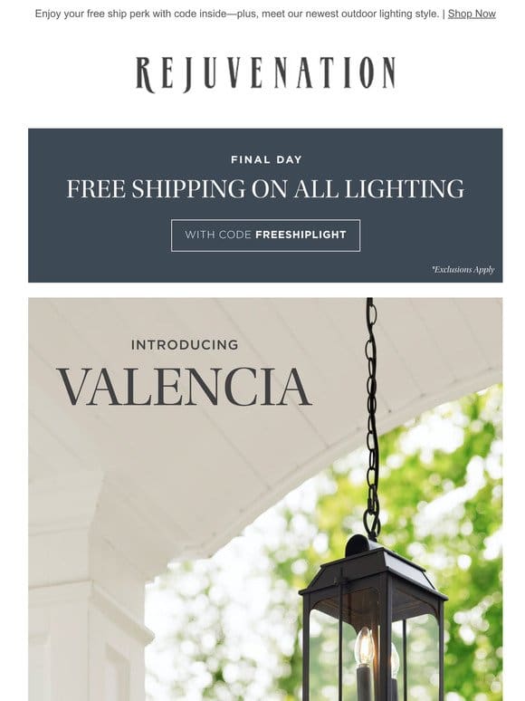 Final call for free shipping on lighting!