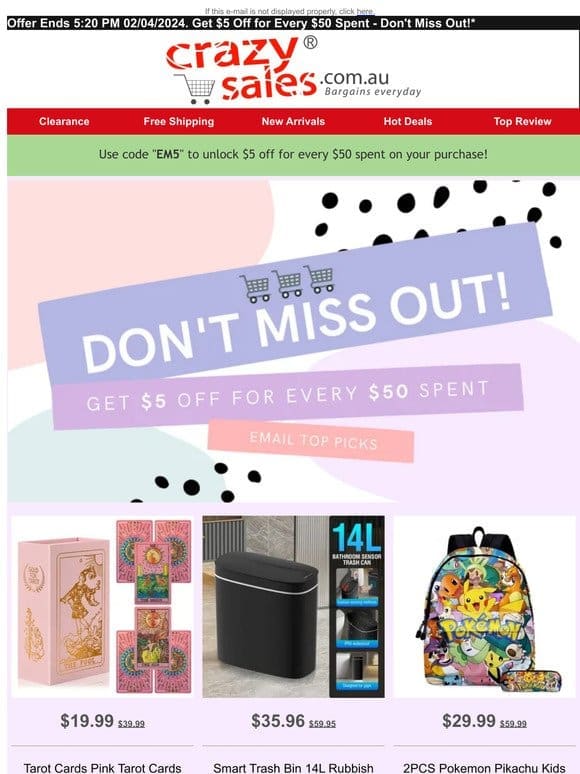 Get $5 Off for Every $50 Spent – Don’t Miss Out!*