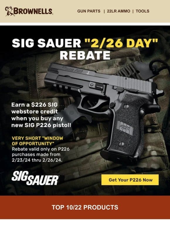 Get a $226 rebate on any SIG P226 pistol!