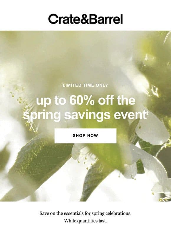 Get up to 60% off with our Spring Savings Event