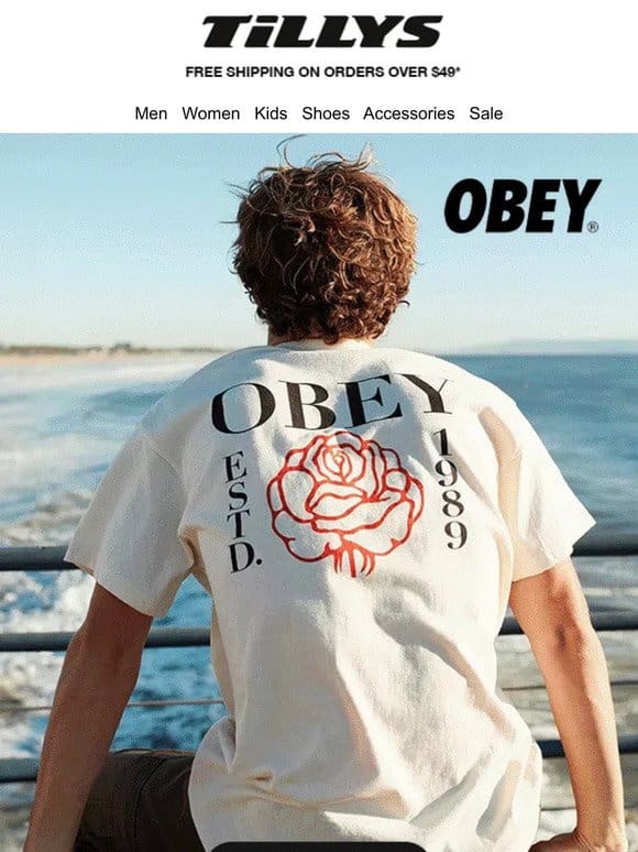 Graphic Tees → Obey， Santa Cruz， Salty Crew， The North Face and more