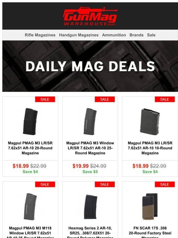 Happy .308 Day! | Magpul PMAG SR/LR .308 Win AR-10 20rd Magazine for $19