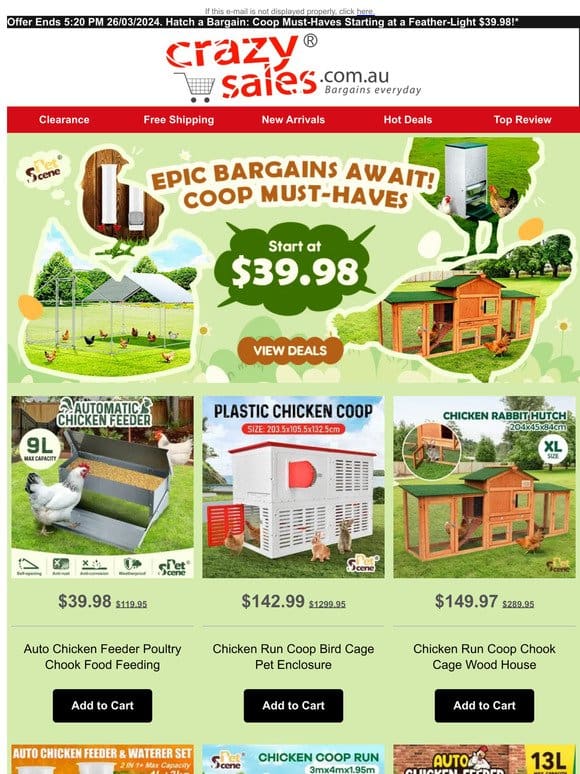 Hatch a Bargain: Coop Must-Haves Starting at a Feather-Light $39.98!*