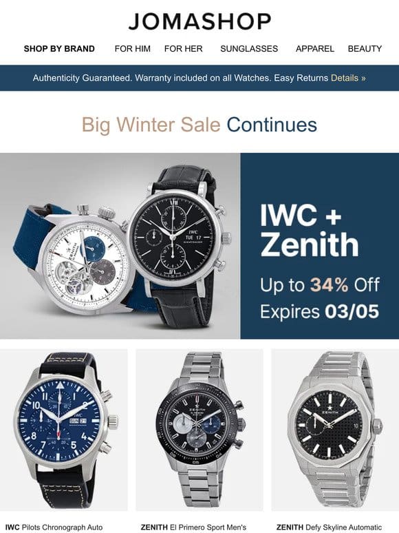 IWC • ZENITH • GUCCI • MIDO • RAYMOND WEIL • OAKLEY • & MORE