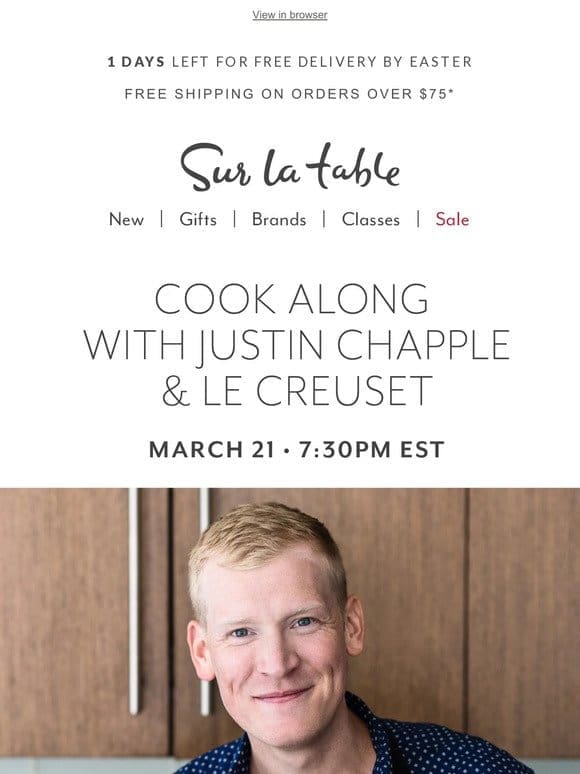 Join us tomorrow with Justin Chapple and Le Creuset.