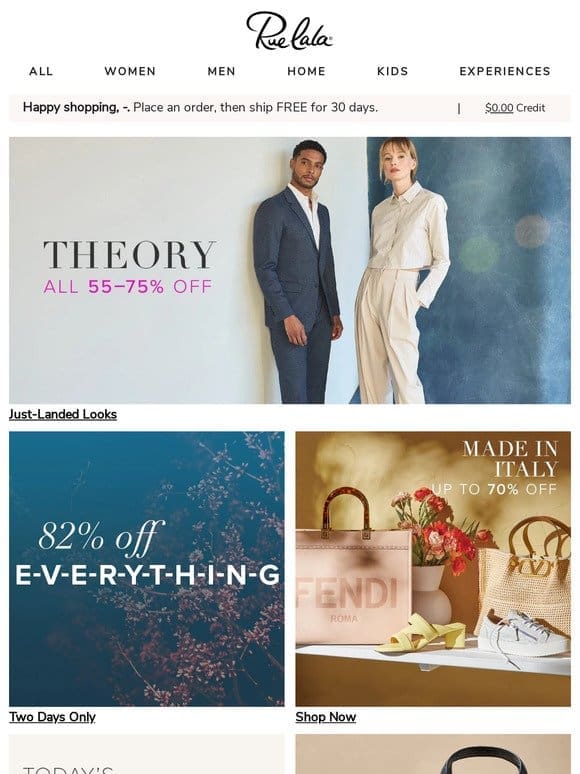 Just-In Theory All 55 – 75% Off • 82% Off Everything for Two Days