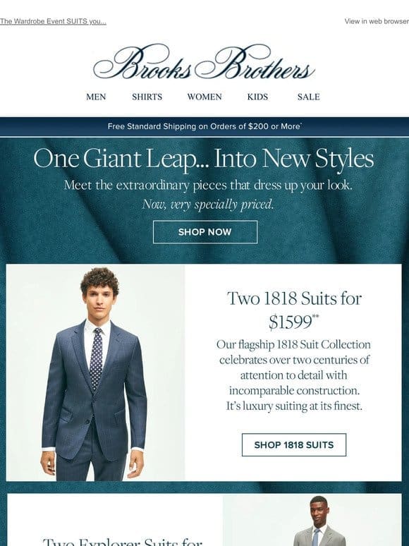 LEAP into two 1818 Suits for $1599 and two Explorer Suits for $999