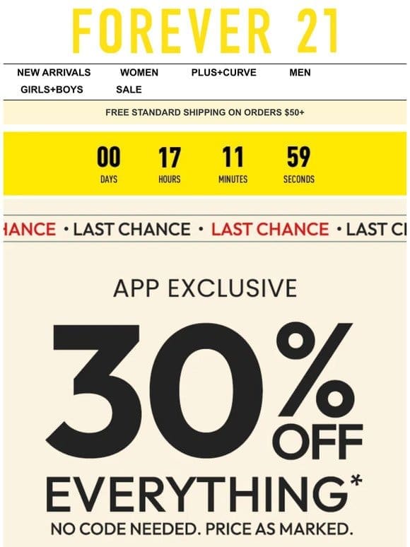 Last Chance: 30% Off Exclusively in App