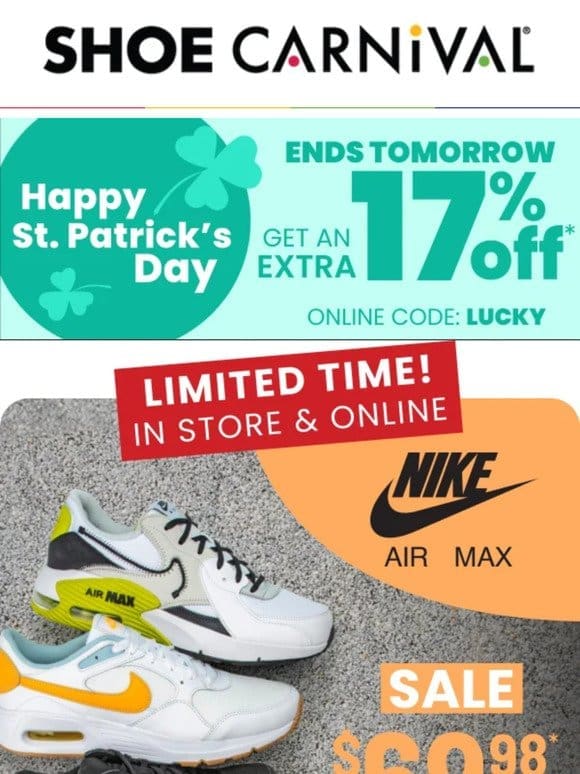 Last day for Nike starting at $49.98!