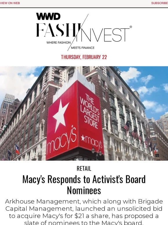 Macy’s Responds to Activist’s Board Nominees