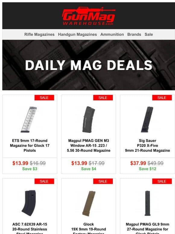 Magazines Here， Get Your Magazines! | ETS 9mm Glock 17 17rd Mag for $14