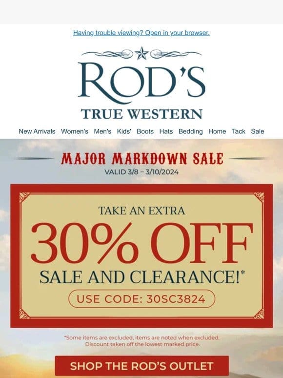 Major Markdown Sale – Shop Rod’s Outlet & Save 30% Today!