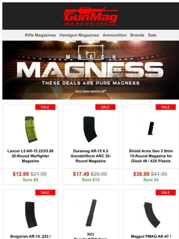 Midweek March Magness Deals! | Lancer L5 AR-15 30rd Translucent Green Mag for $13