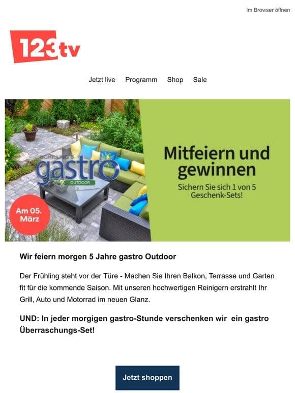 Morgen: 5 Jahre gastro Garten & Freizeit  ‍♀️