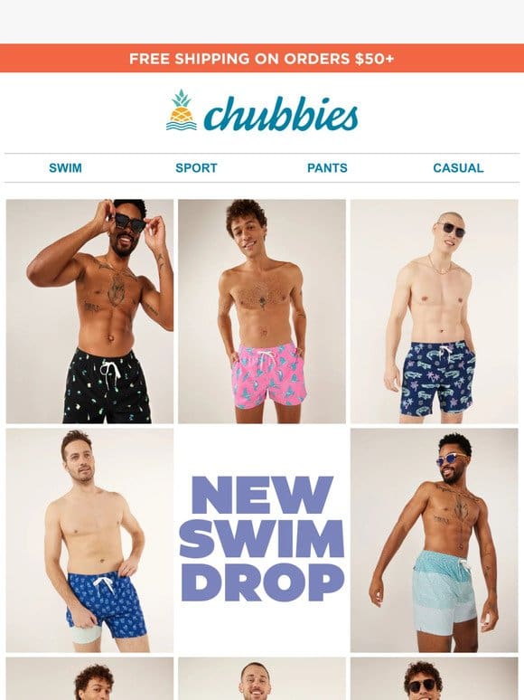 NEW. SWIM. TRUNKS.