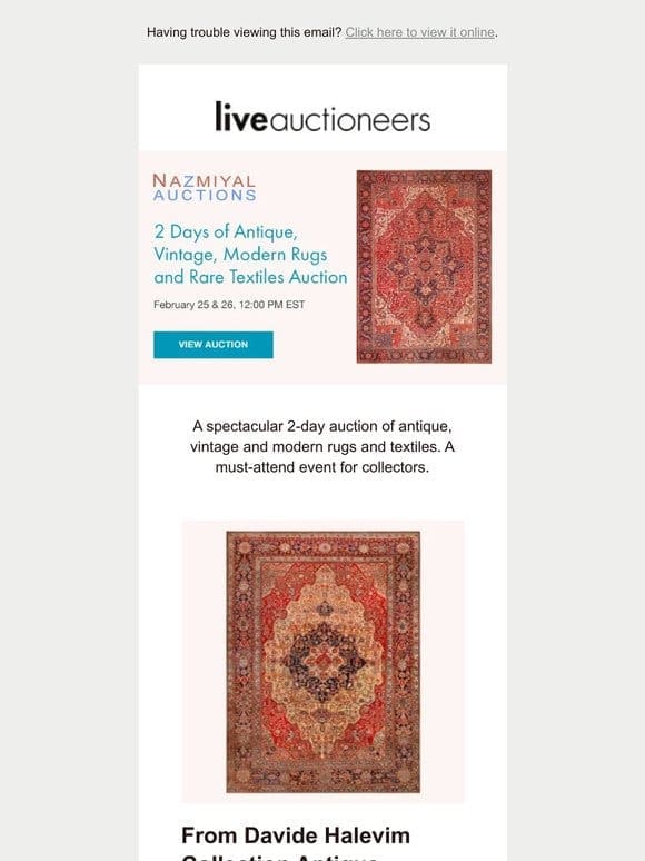 Nazmiyal Auctions | 2 Days of Antique， Vintage， Modern Rugs and Rare Textiles Auction