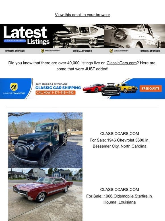 New collector car listings on ClassicCars.com coming in HOT!
