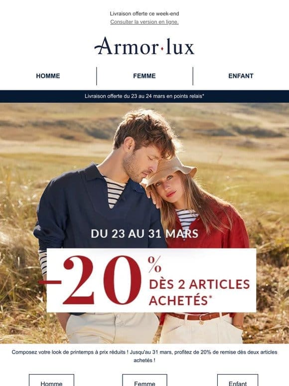 Offre du printemps   -20% dès 2 pièces achetées