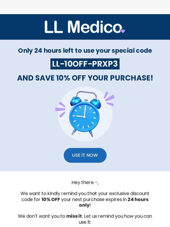 Oh no! Your discount code expires today