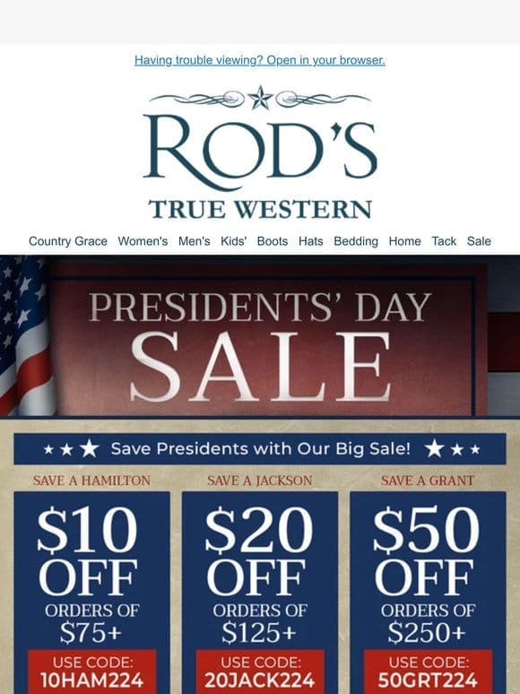 Presidents’ Day SALE: Shop Now and Save Up to $50 off your order!