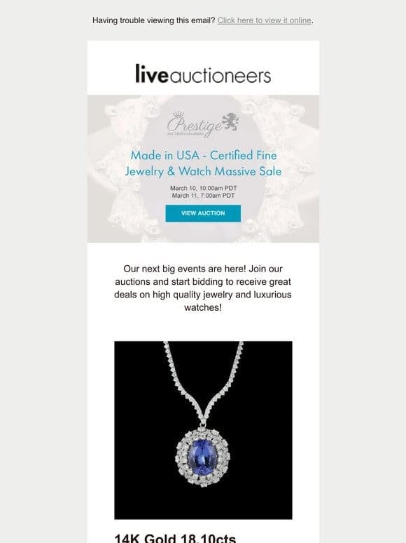 Prestige Auction Galleries | Made in USA – Certified Fine Jewelry & Watch Massive Sale