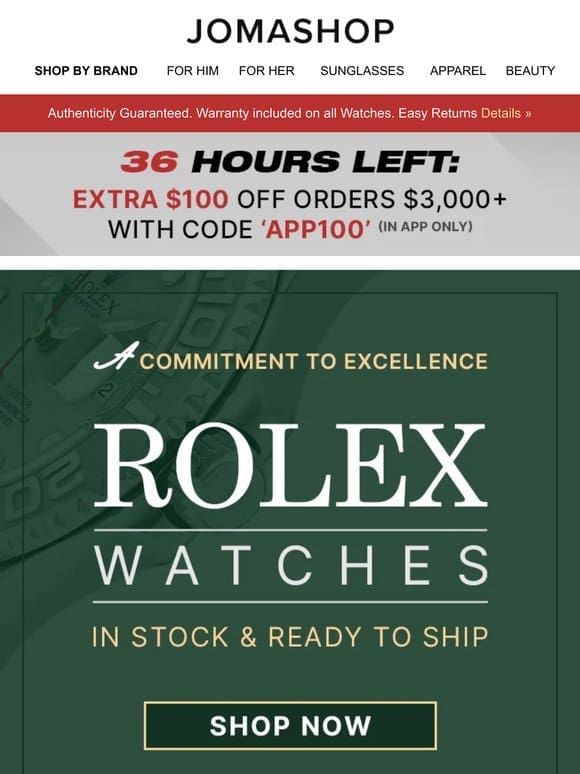 ROLEX WATCHES: Extra $100 Off