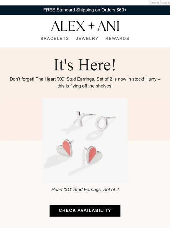 Reminder: The Heart ‘XO’ Stud Earrings， Set of 2 is here!