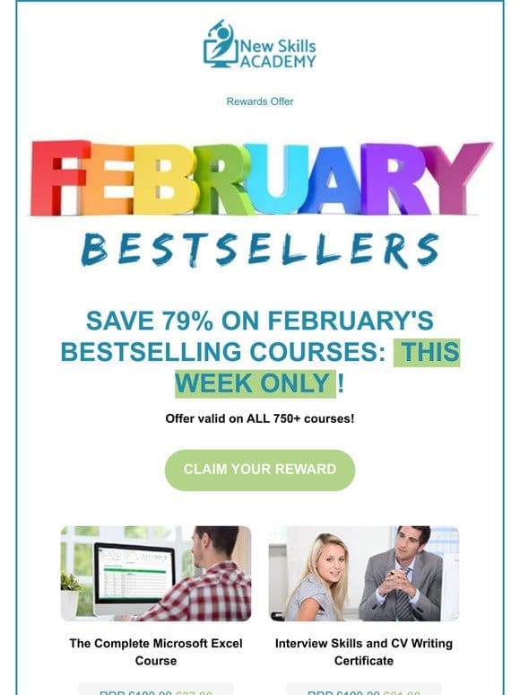 Rewards: Save 79% on February’s bestselling courses