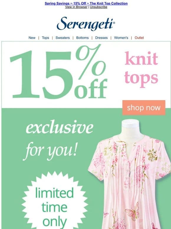 Save 15% on Sensational Knit Tops ~ Shop Now!