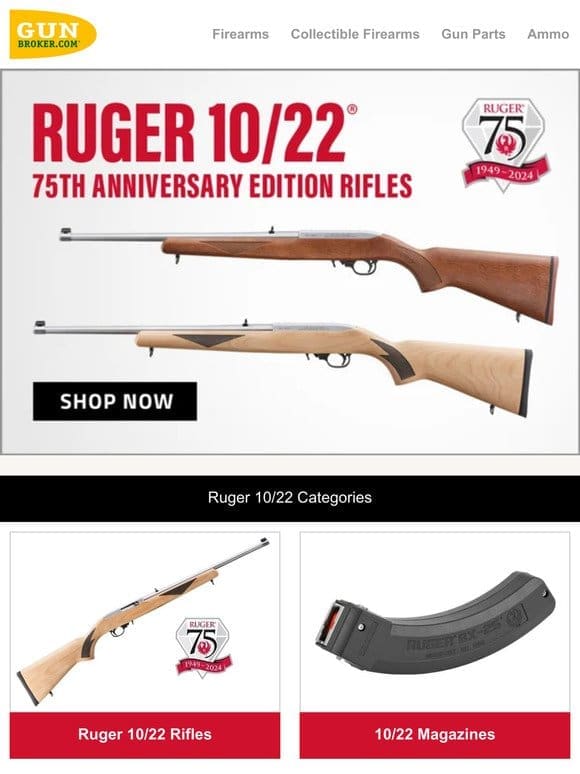 Shop the Ruger 10/22 75th Anniversary Edition Rifle
