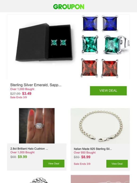 Sterling Silver Emerald， Sapphire， or Ruby Princess Cut Studs – Multiple Options and More