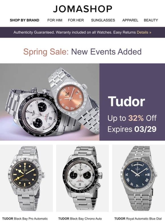 TUDOR • FRAGRANCE PRICE DROP • TAG HEUER • ORIENT • COACH • & MORE