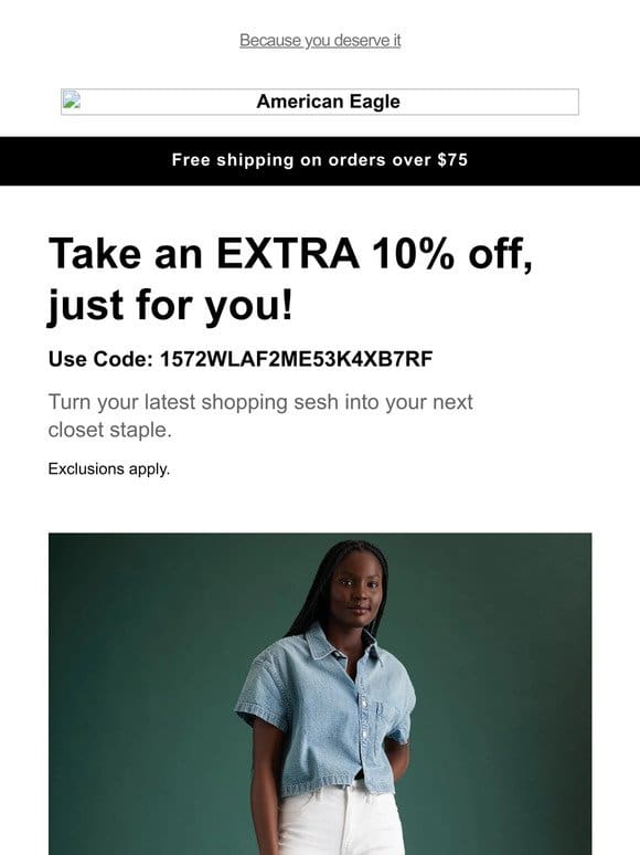 Take an extra 10% off styles you viewed