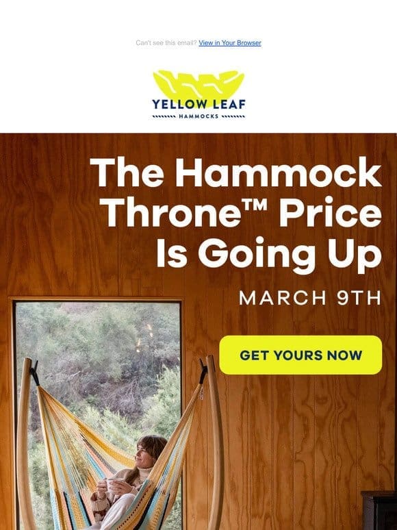 The Hammock Throne™ price increase coming soon