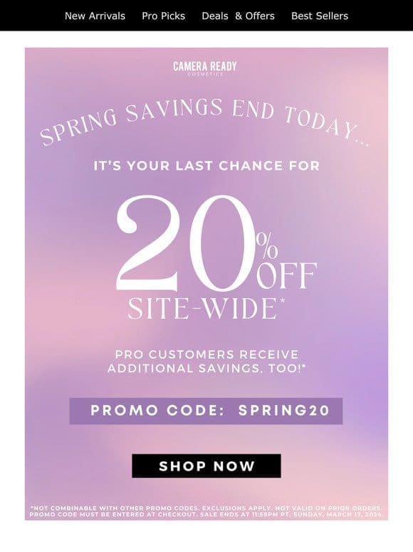 Today is the last day for 20% off