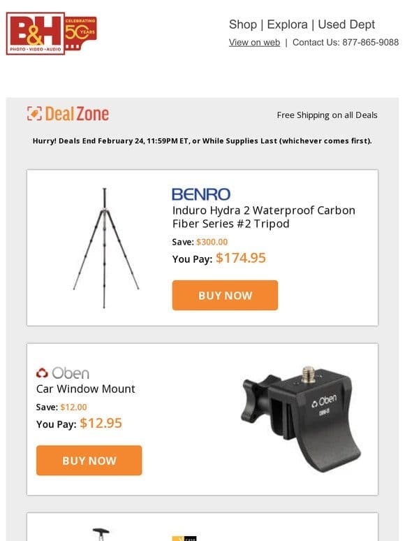 Today’s Deals: Benro Induro Hydra 2 Waterproof CF Series 2 Tripod， Oben Car Window Mount， Case Logic Bryker Backpack Roller， JBL Xtreme 3 Portable Bluetooth Speaker & More