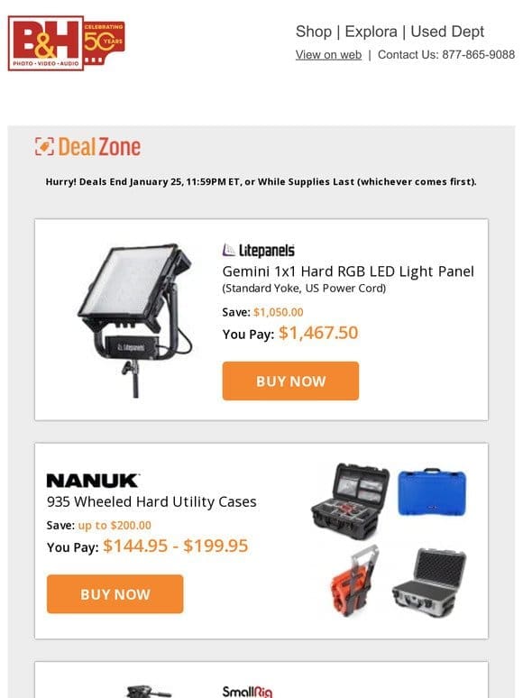 Today’s Deals: Litepanels Gemini 1×1 Hard RGB LED Light Panel， Nanuk 935 Wheeled Hard Utility Cases， SmallRIg Heavy-Duty Tripod w/ Fluid Head， Sirui Ball Heads & More