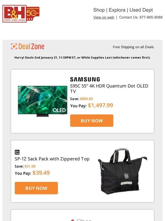 Today’s Deals: Samsung 55″ 4K HDR Quantum Dot OLED TV， PortaBrace Sack Pack w/ Zippered Top， Oben Tabletop Tripod w/ Spiked Feet， SmallRig Standard Cage Kit for Sony a7S III & More